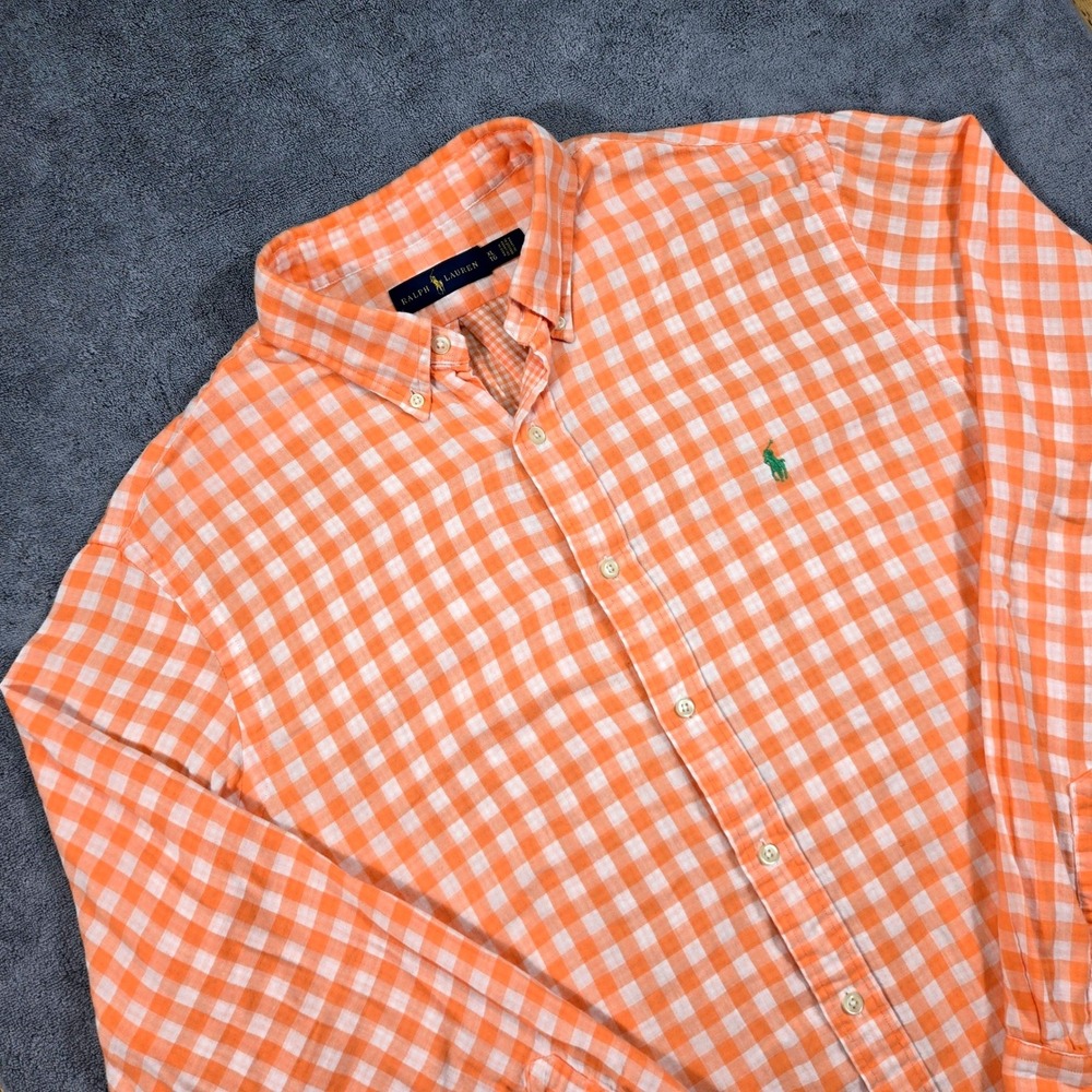 Ralph Lauren Button Down Shirt Mens XL Orange Gingham Excellent Long Sleeve Pony
